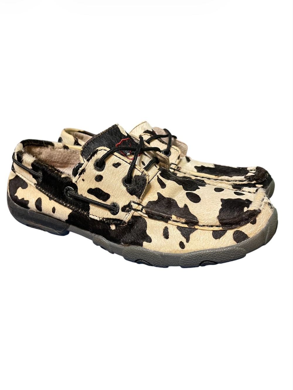Women's Twisted X Boat Shoe Driving Moc Hair on Hide White/Black Size 7